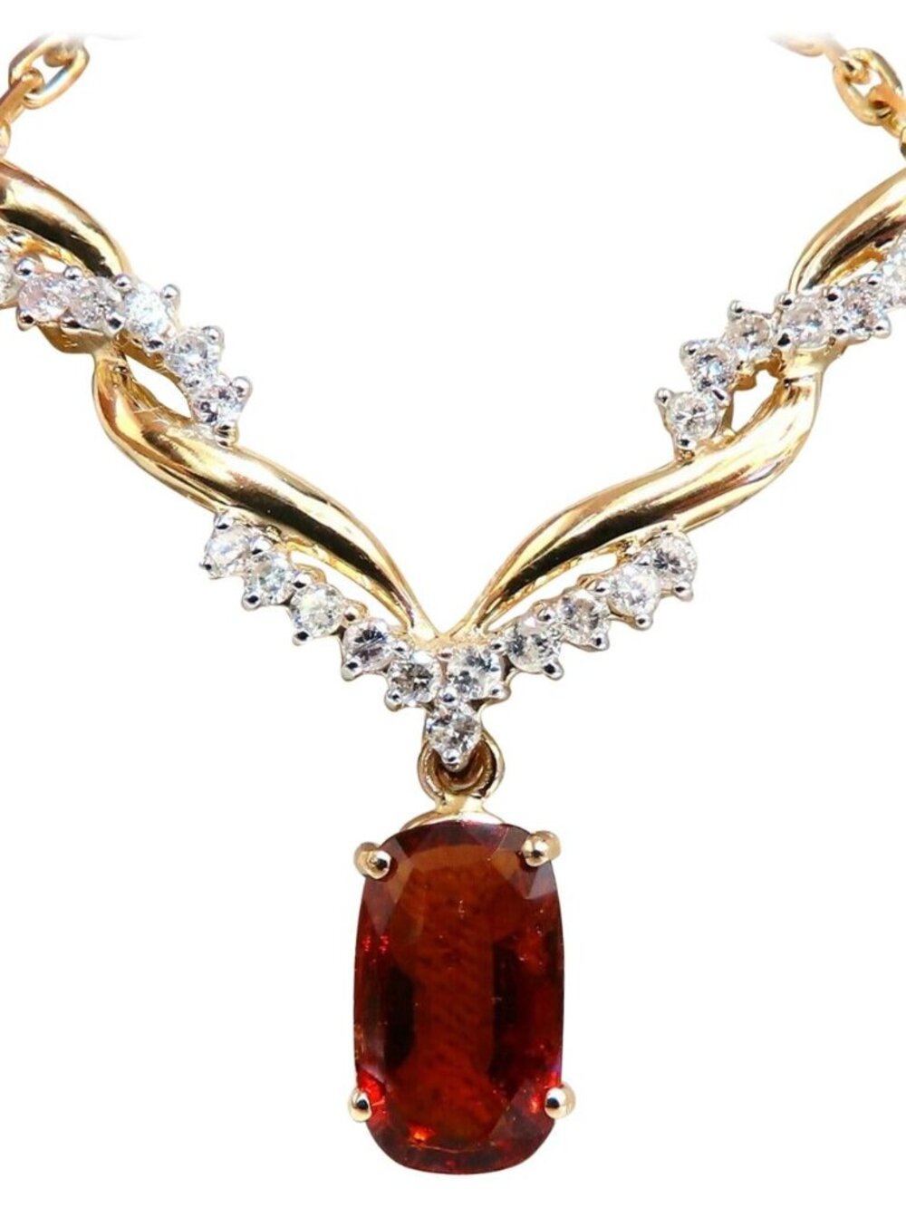 4.27ct Natural Spessartite Garnet Diamonds Necklace 14 Karat Vine Twist*